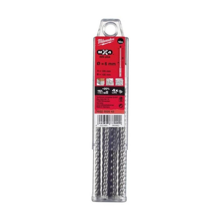 4932352047 Σετ Τρυπάνια MX4 SDS-Plus 4 Κοπών - 10 τεμ. Ø 10 mm, 160 mm