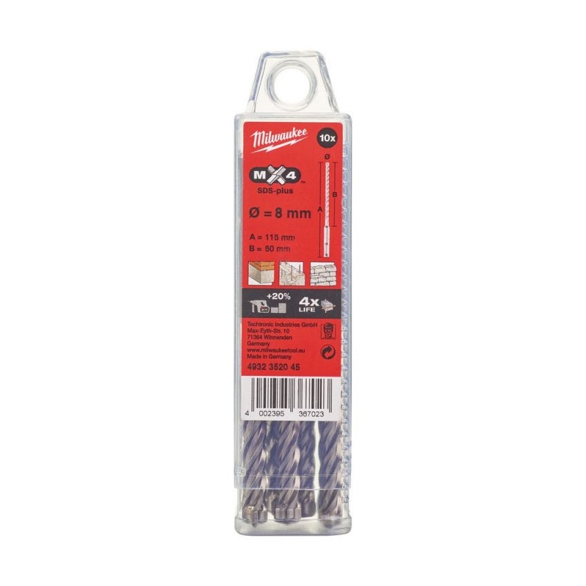 4932352045 Σετ Τρυπάνια MX4 SDS-Plus 4 Κοπών - 10 τεμ. Ø 8 mm, 115 mm