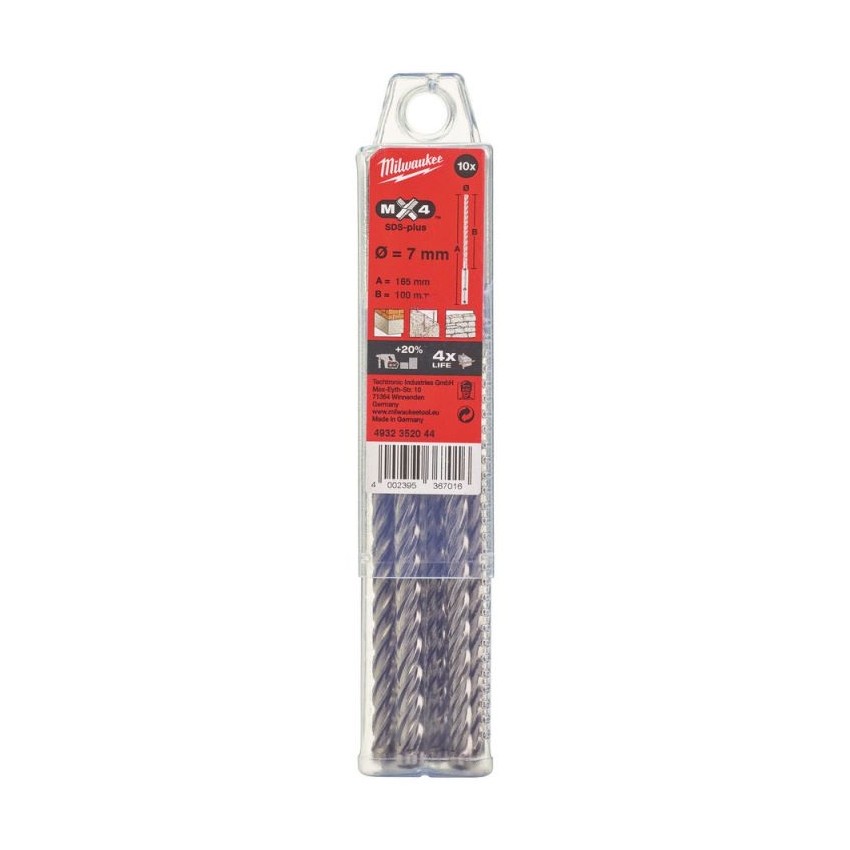 4932352044  Σετ Τρυπάνια MX4 SDS-Plus 4 Κοπών - 10 τεμ. Ø 7 mm, 165 mm