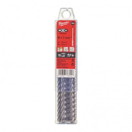 4932352044  Σετ Τρυπάνια MX4 SDS-Plus 4 Κοπών - 10 τεμ. Ø 7 mm, 165 mm