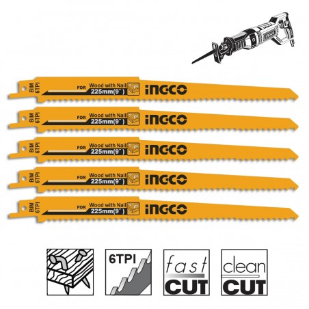 RSB1111DF Σετ Πριονόλαμες Σπαθόσεγας Ξύλου 225mm - 5 Τεμάχια