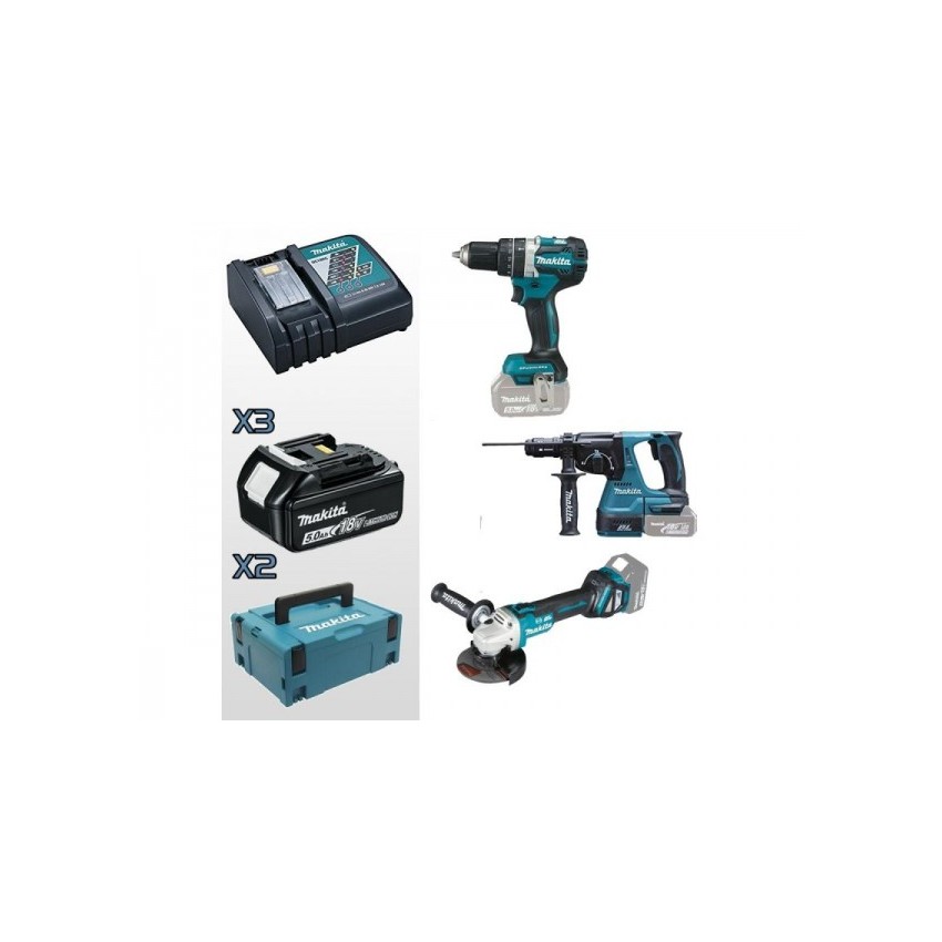 DLX3119TJ Σετ Κρουστικό Δραπανοκατσάβιδο & Πιστολέτο SDS PLUS & Γωνιακός Τροχός Μπαταρίας 18V (3x5.0Ah)