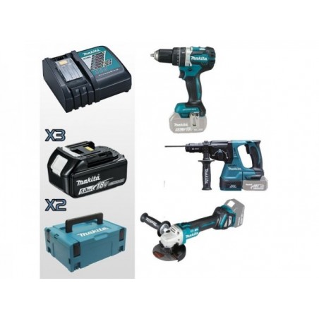 DLX3119TJ Σετ Κρουστικό Δραπανοκατσάβιδο & Πιστολέτο SDS PLUS & Γωνιακός Τροχός Μπαταρίας 18V (3x5.0Ah)