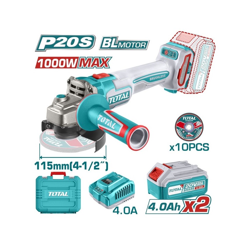 TAGLI271532E Γωνιακός Τροχός 115mm 20V (2x4.0Ah)