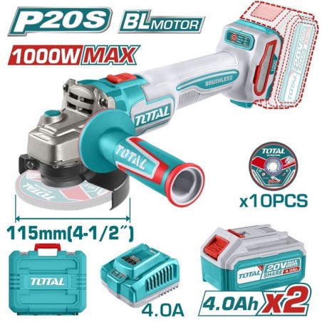 TAGLI271532E Γωνιακός Τροχός 115mm 20V (2x4.0Ah)