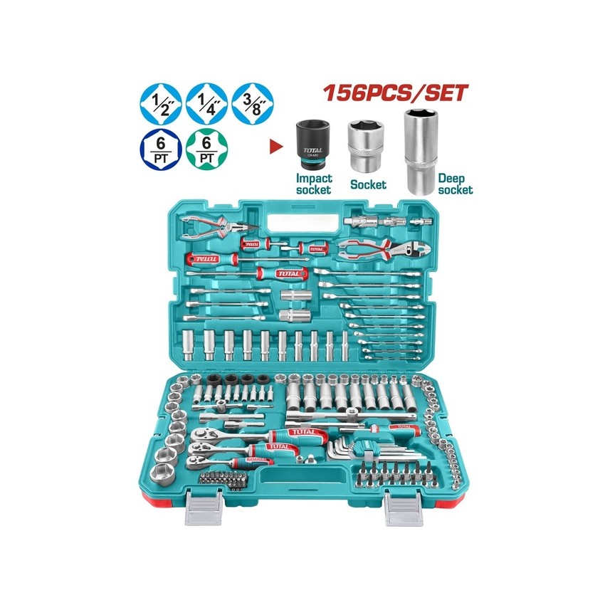 THKTHP21566 Κασετίνα Καρυδάκια 1/4"-3/8"-1/2" & Εργαλεία Χειρός - 156 Τεμάχια