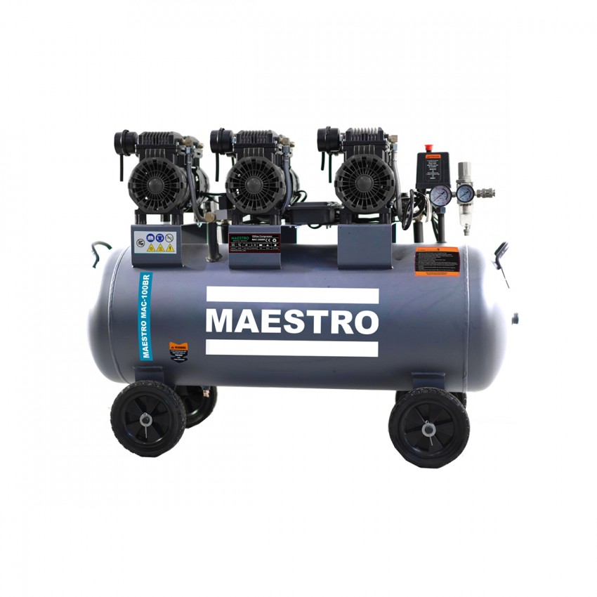MAC-100BR Αεροσυμπιεστής Χαμηλού Θορύβου Μονοφασικός 100Lt