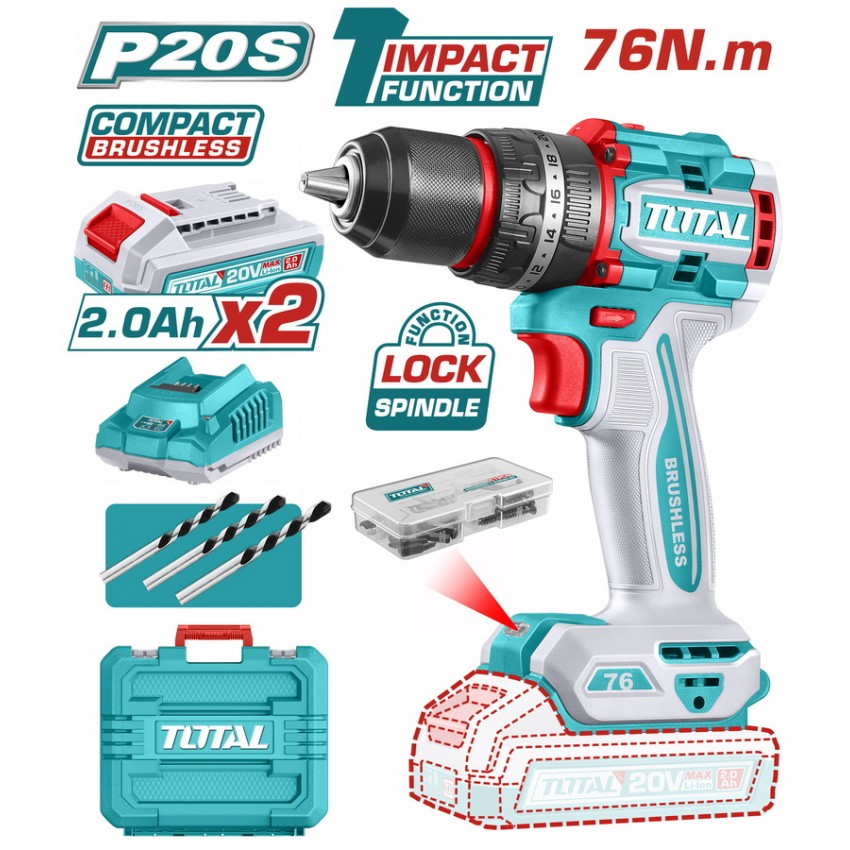 TIDLI20768E Δραπανοκατσάβιδο Κρουστικό 20V (2x2.0Ah)