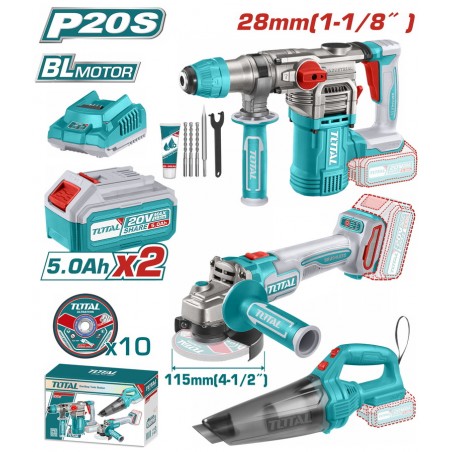 TOSLI240785E Σετ Πνευματικό Πιστολέτο 4.5J & Γωνιακός Τροχός 115mm & Σκουπάκι Μπαταρίας 20V (2x5.0Ah)