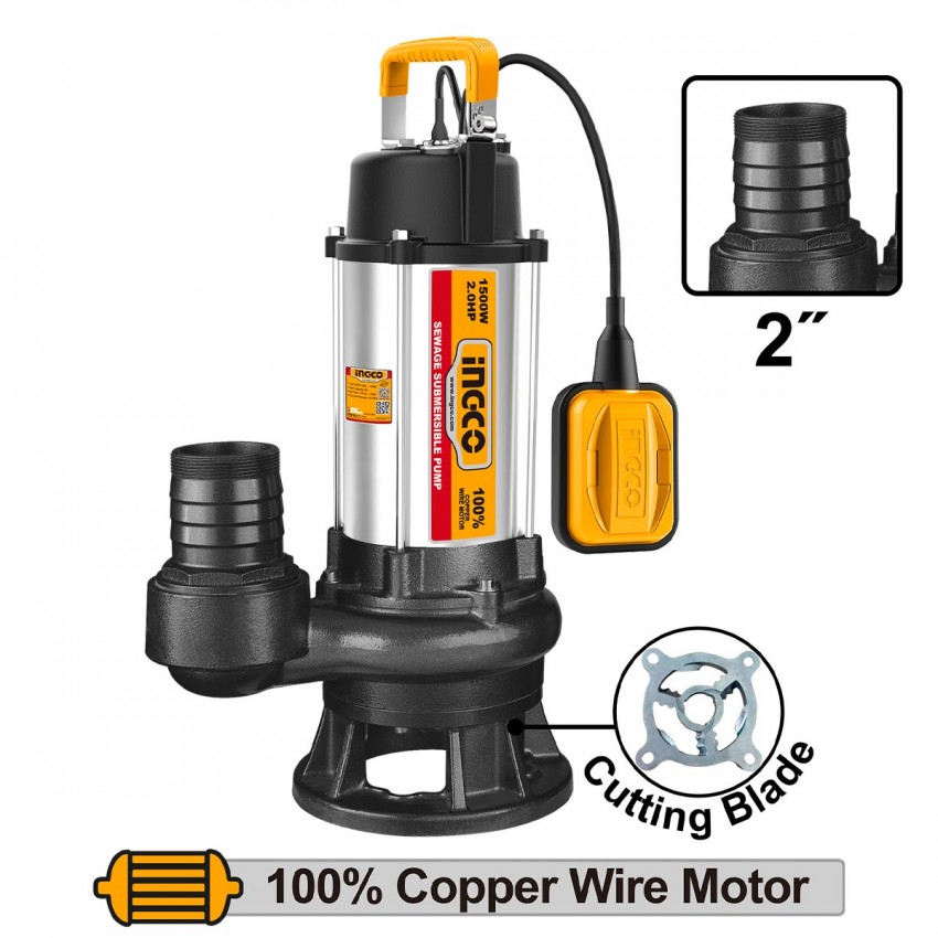 SPDB150068 Υποβρύχια Αντλία INOX με Κοπτήρα Λυμάτων 2HP 1500W