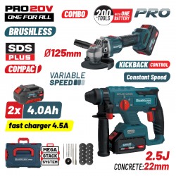 BBP5303X44Τ2CA Σετ Πνευματικό Brushless Σκαπτικό & Γωνιακός Τροχός Μπαταρίας 20V (2x4.0Ah)
