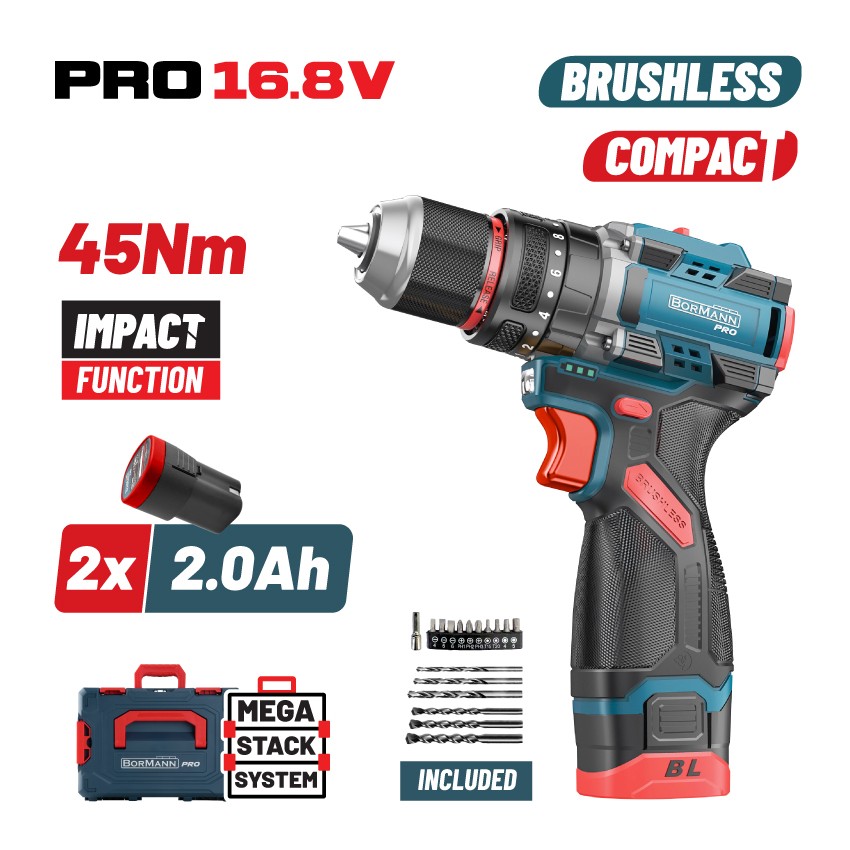 BBP1645X22CA Δραπανοκατσάβιδο Κρουστικό Compact Brushless Mπαταρίας (2x2.0Ah)