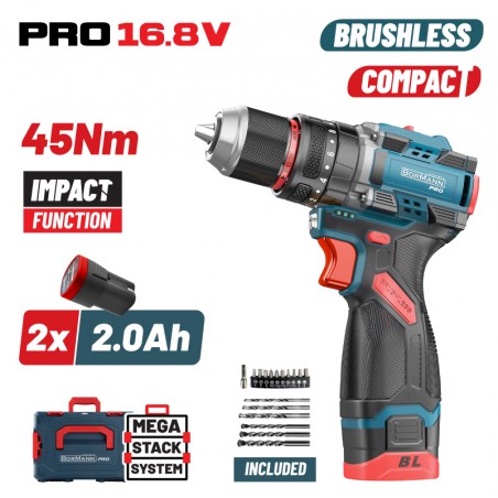 BBP1645X22CA Δραπανοκατσάβιδο Κρουστικό Compact Brushless Mπαταρίας (2x2.0Ah)