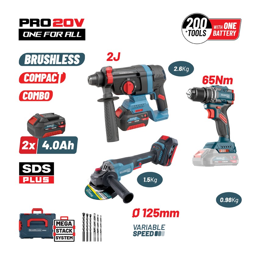 BBP5436X44T3CA Σετ Κρουστικό Δραπαν/βιδο & Γωνιακός Τροχός & Πνευματικό Πιστολέτο 20V (2x4.0Ah)
