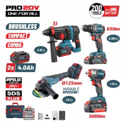 BBP5438X44T4CA Σετ Brushless Μπαταρίας, Δραπαν/βιδο, Γωνιακός Τροχός, Πνευματικό & Μπουλ/δο 20V (2x4.0Ah)