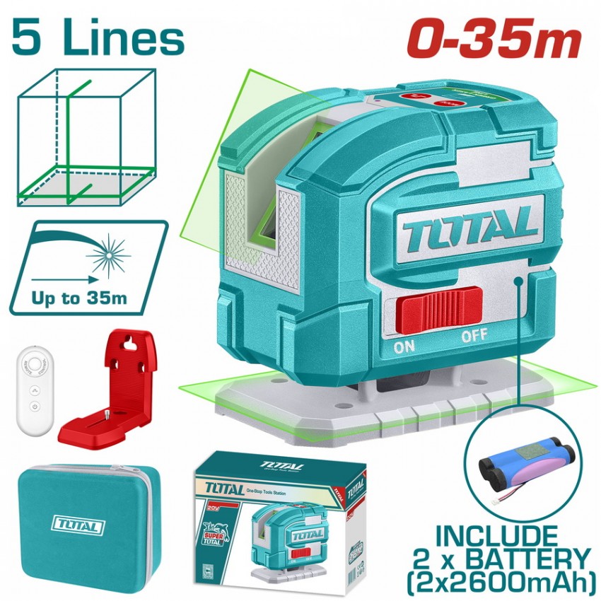 TLL306502 Αλφάδι Λέιζερ Αυτο-Οριζοντιούμενο 0-35mm (Πράσινες Ακτίνες 5 Lines)