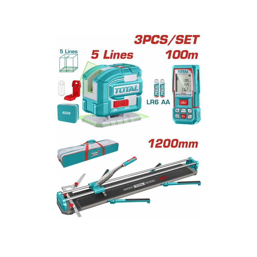 TOS250911 Σετ Κόφτης Πλακιδίων 120cm & Αλφάδι Λέιζερ 35m & Μετρητής Αποστάσεων 100m