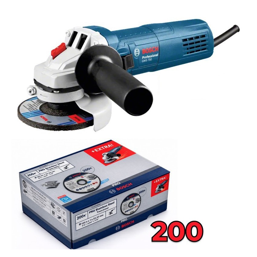 061599767R Σετ Γωνιακός Τροχός 125mm 750W & Δίσκοι Κοπής 125mm (200 Τεμάχια)