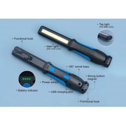 9TA271 Επαναφορτιζόμενος COB Led Φακός Εργασίας 600lm
