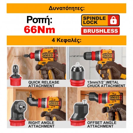 CDLI206686E Δραπανοκατσάβιδο Compact Μπαταρίας με 4 Κεφαλές 66Nm 20V (2x2.0Ah)