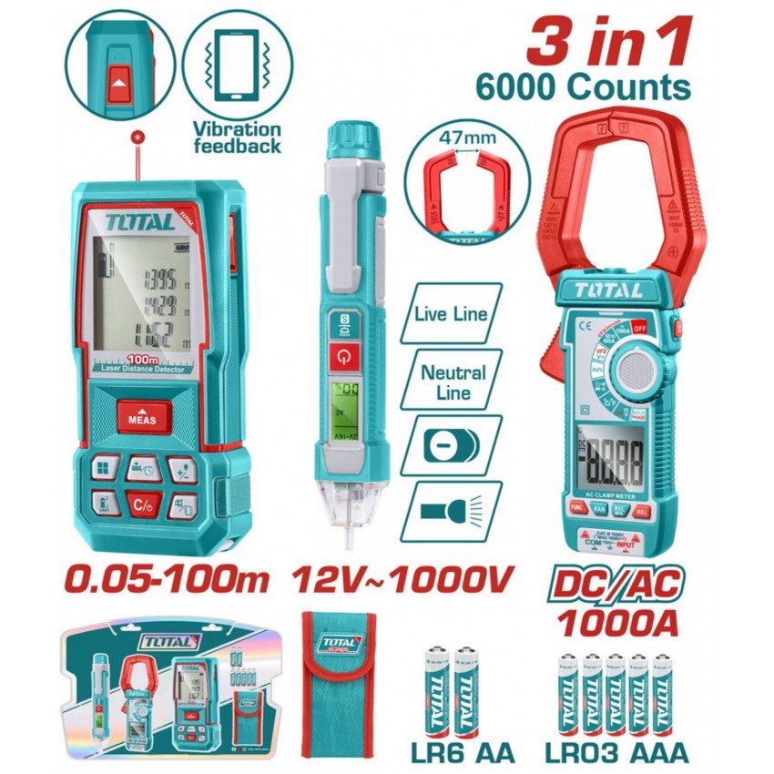 TLDD241202 Σετ Μετρητής Αποστάσεων Laser 100m & Δοκιμαστικό Κατσαβίδι & Αμπεροτσιμπίδα
