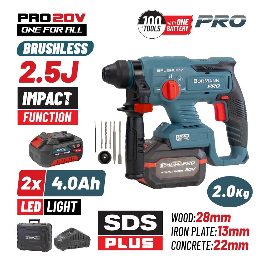 BBP5301X44CA Πνευματικό Σκαπτικό Μπαταρίας 20V Brushless 2.5J SDS-Plus & Βαλίτσα (2x4.0Ah)