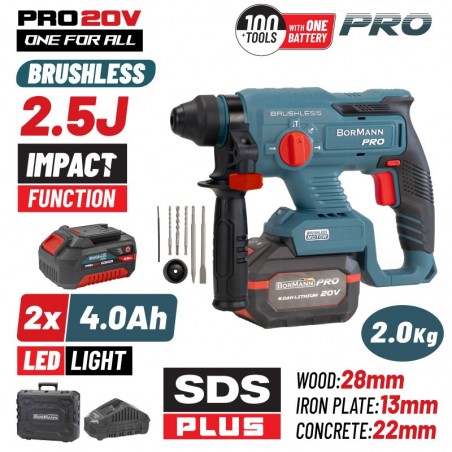 BBP5301X44CA Πνευματικό Σκαπτικό Μπαταρίας 20V Brushless 2.5J SDS-Plus & Βαλίτσα (2x4.0Ah)