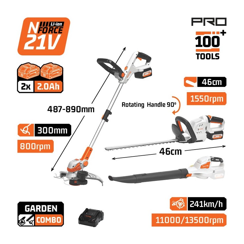 EC1740X22T3 Σετ Κήπου Μπαταρίας Φυσητήρας Ψαλίδι Μπορντούρας & Θαμνοκοπτικό (2x2.0Ah)