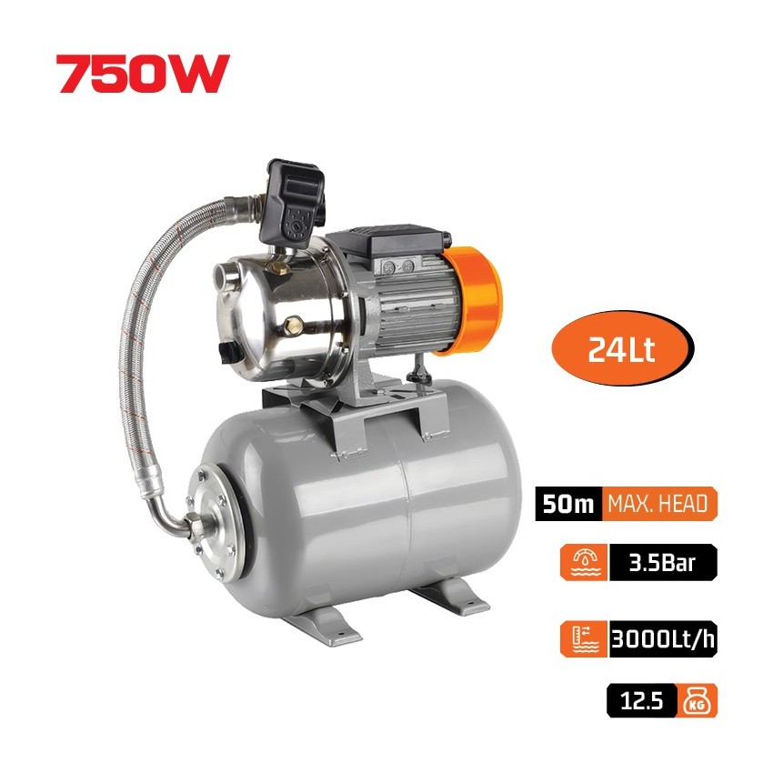 NP2103 Πιεστικό Συγκρότημα Με Δοχείο 24Lt Αντλία Inox