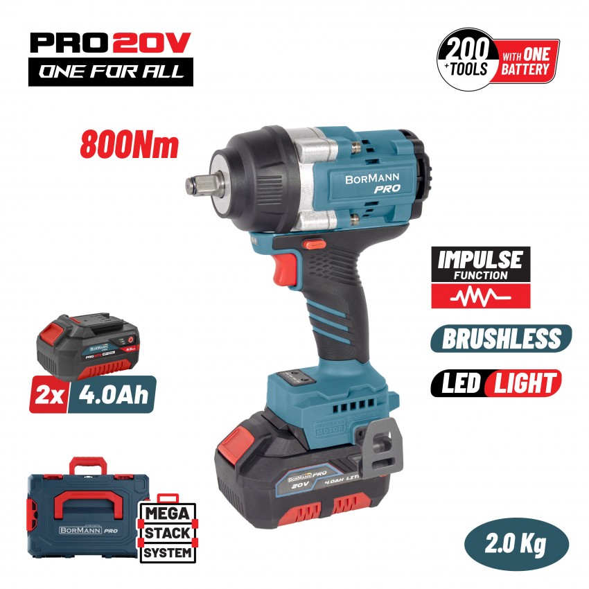 BBP5388X44CΑ Μπουλονόκλειδο Brushless Mπαταρίας 20V 800Nm & Βαλίτσα (2x4.0Ah)