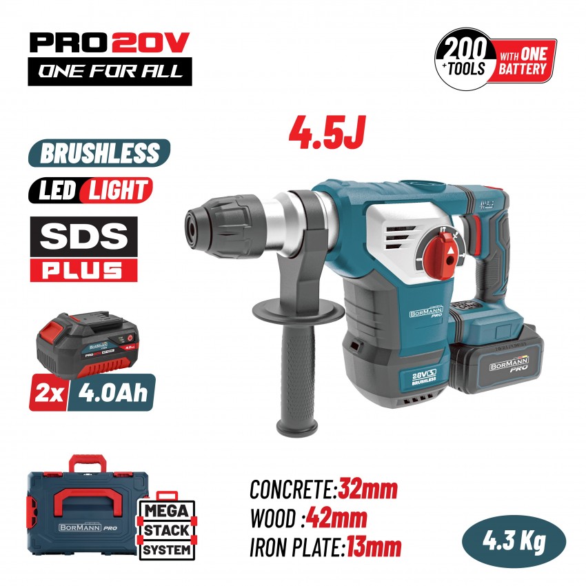 BBP5337X44CA Πνευματικό Σκαπτικό Μπαταρίας SDS-PLUS Brushless 20V 4.5J