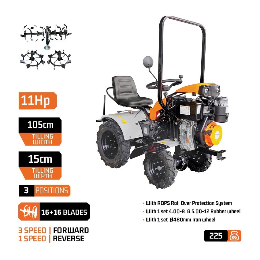 MB9320 Τρακτέρ/Σκαπτικό Πετρελαίου 4WD/2WD Με Μίζα Μαχαίρια