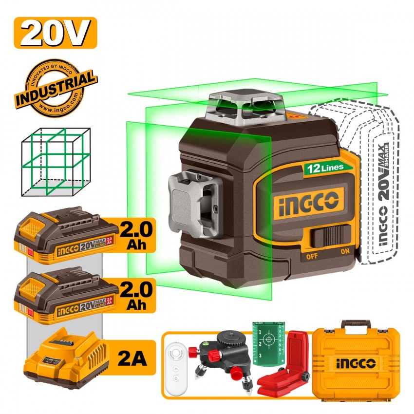 HLL3012165E Αυτοαλφαδιαζόμενο Πράσινο Laser 3D Μπαταρίας 20V (2x2.0Ah)